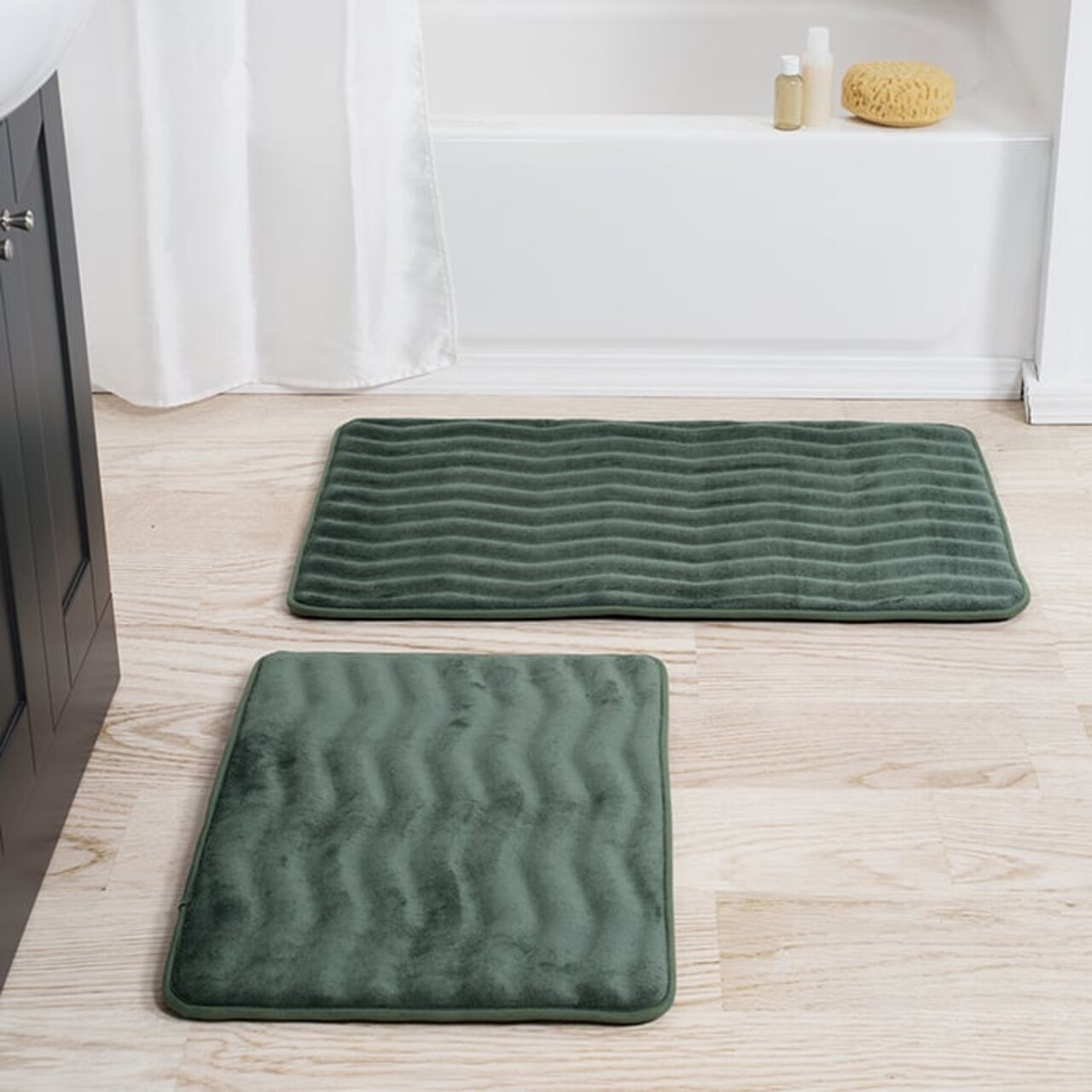 Lavish Home 2 Piece Green Memory Foam Bath Mat Set Oversized Standard Non-Skid